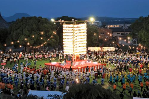 盆踊り大会の上空写真