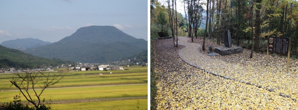 秋の都甲谷（左）、​筧城跡伝承地（右）​の画像