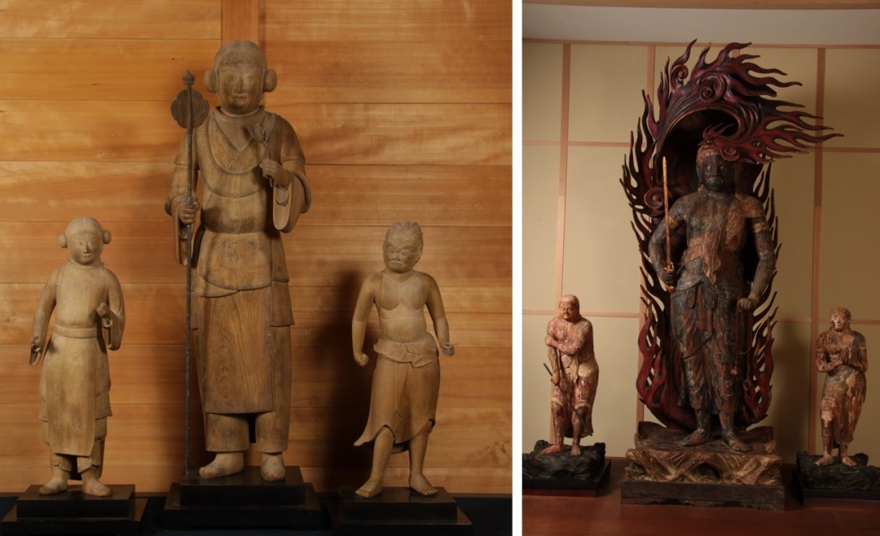 木造太郎天及び二童子像の配置（左）、木造不動明王立像（真木大堂）の配置（右）の画像