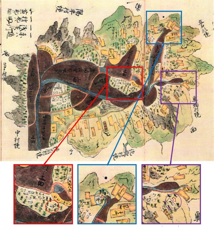 愛宕社（左）、三嶋社（中央）、奥愛宕社（右）の画像