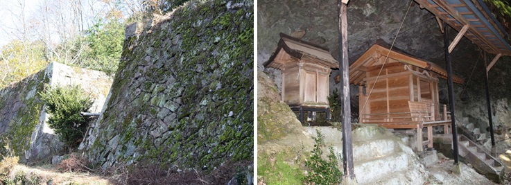 戴星堂跡（「寺子屋跡」として市指定史跡）（左）、都甲・一畑の三嶋社（右）の画像