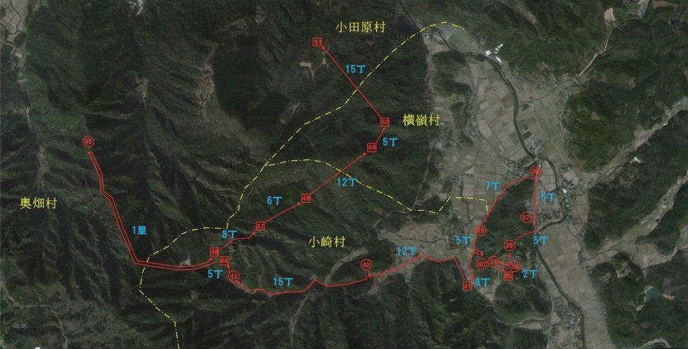 田染小崎周辺の峯道概要地図の画像
