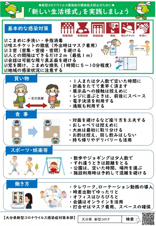 「新しい生活様式」を実践しましょう（大分県HPより）6.12改訂の画像